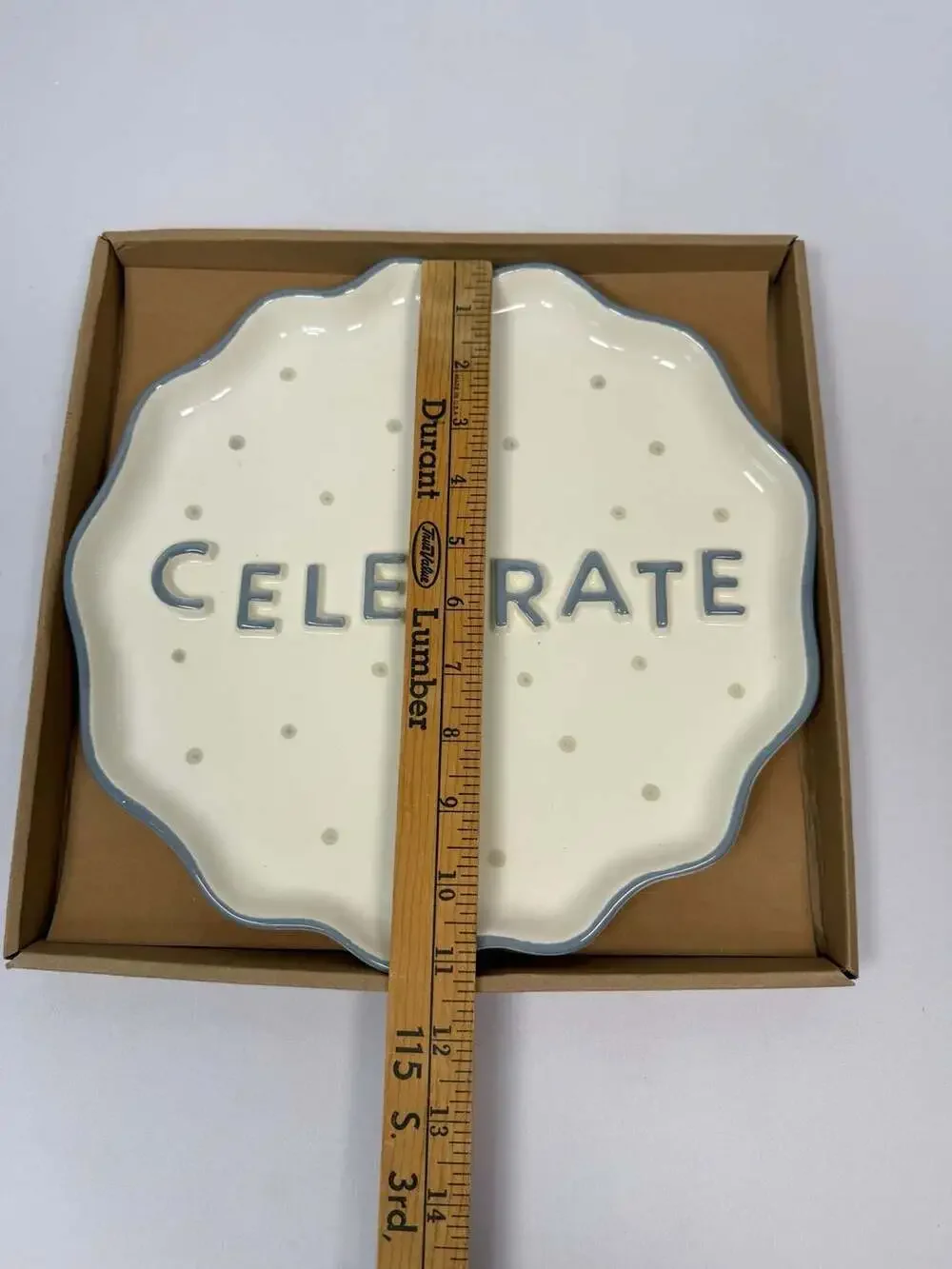 Mud Pie Celebrate Platter Polka Dot Scalloped Rim Ceramic Serving Tray